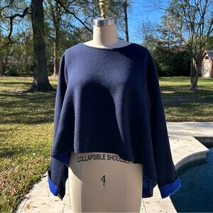 Club Monaco rare Double Faced Cashmere Cropped Sweater Navy Cobalt Blue Medium